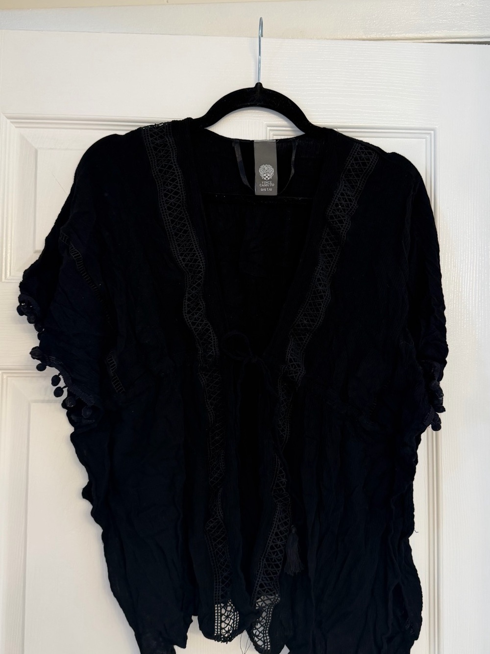 Vince Camuto Black Crochet-Trim Open Front Women's cover up top
